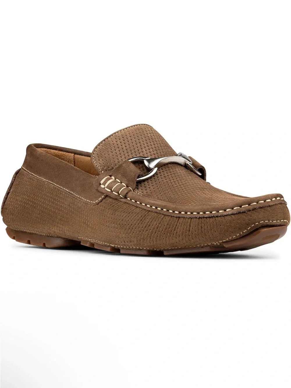 Donald Pliner Men's Brown Suede Driving Loafers with Metal Bit